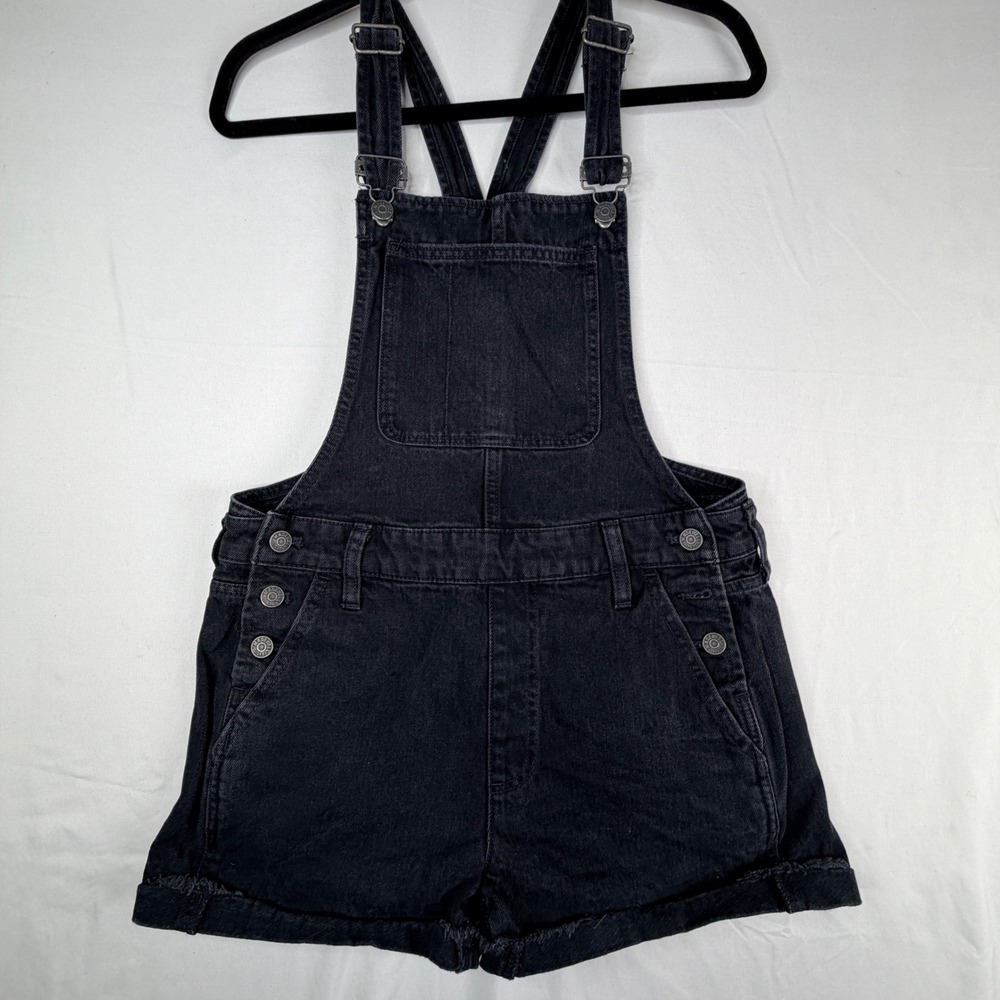 Madewell Denim Short Overalls Size S Black Washed Bib Pocket Casual Utility